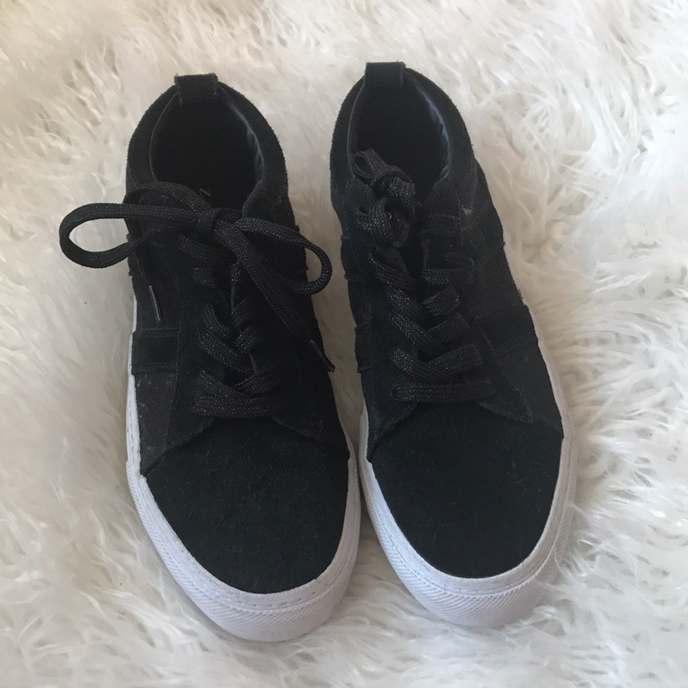 Zara Trafaluc Black Sneakers W/ Glitter Lace